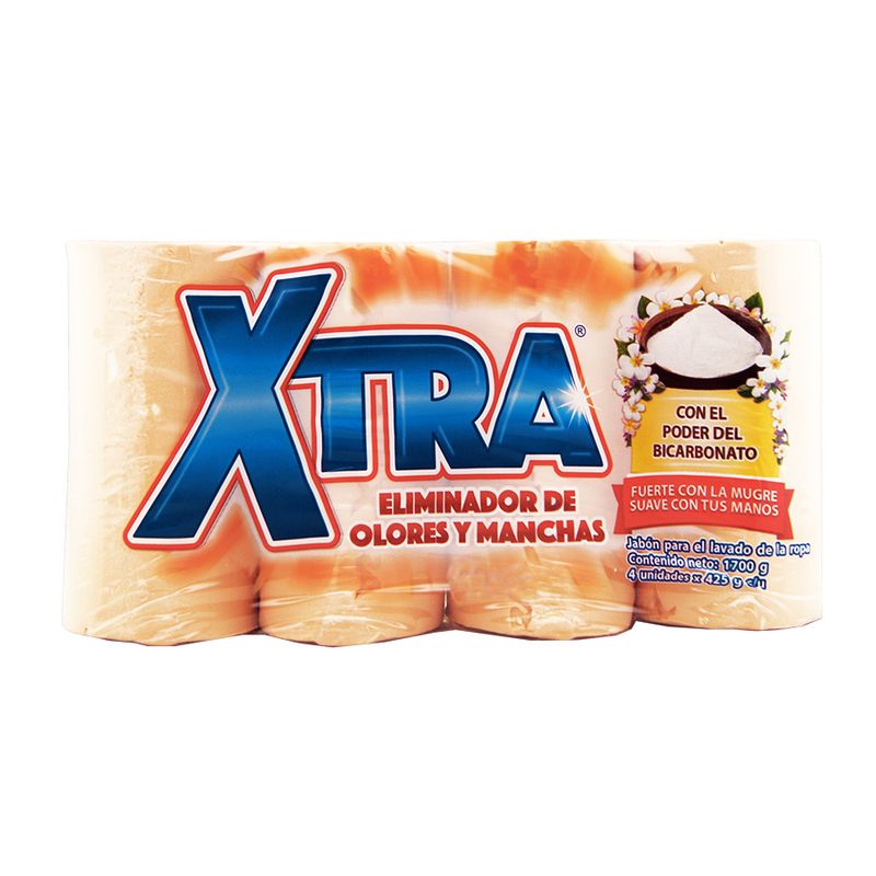 Jabón para lavar ropa xtra 4 pack barra bicarbonato 425 gr