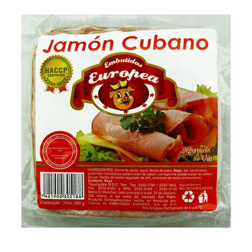 Jamón Europea Cubano 200 Gr