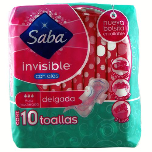 Toalla Sanitaria Saba Delgada Invisible Con Alas 10 Un