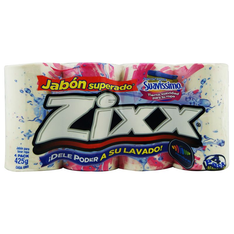 Jabón para lavar ropa zixx 4 pack barra con suavizante 425gr