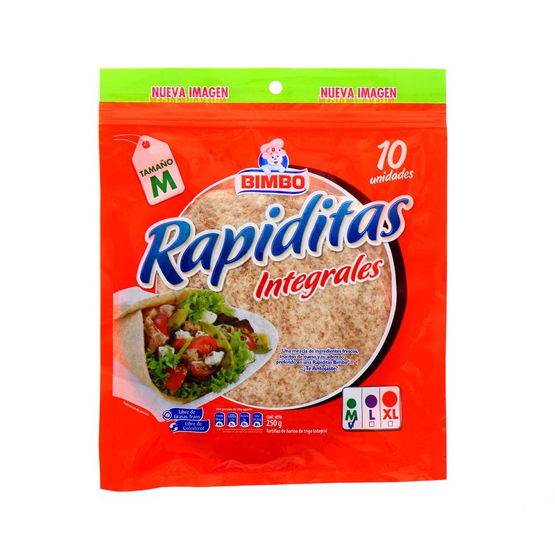 Tortillas de harina bimbo rapiditas integrales 10 un La Colonia