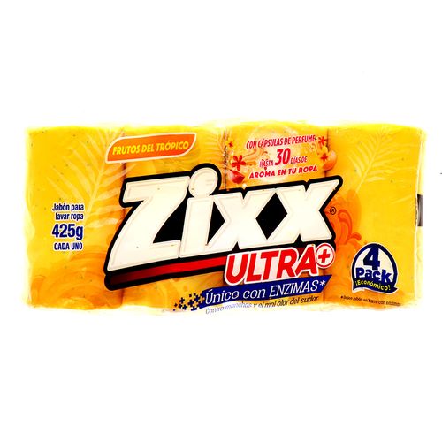 Jabon Para Ropa Zixx Ultra+ Amarillo 425Gr Pack 4 Un