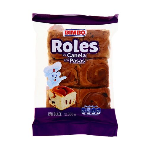 Roles Bimbo De Canela Con Pasas 360 Gr