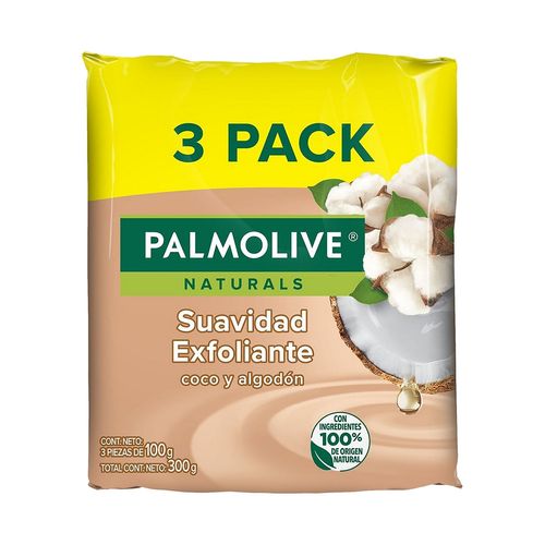 Jabón de Tocador Palmolive Naturals Suavidad Exfoliante Coco y Algodón 100 g 3 Pack