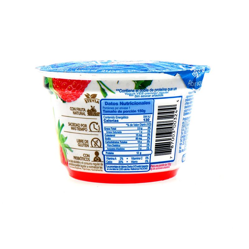 Yogurt Griego Yes Con Fresa Sin Azúcar 150 Gr