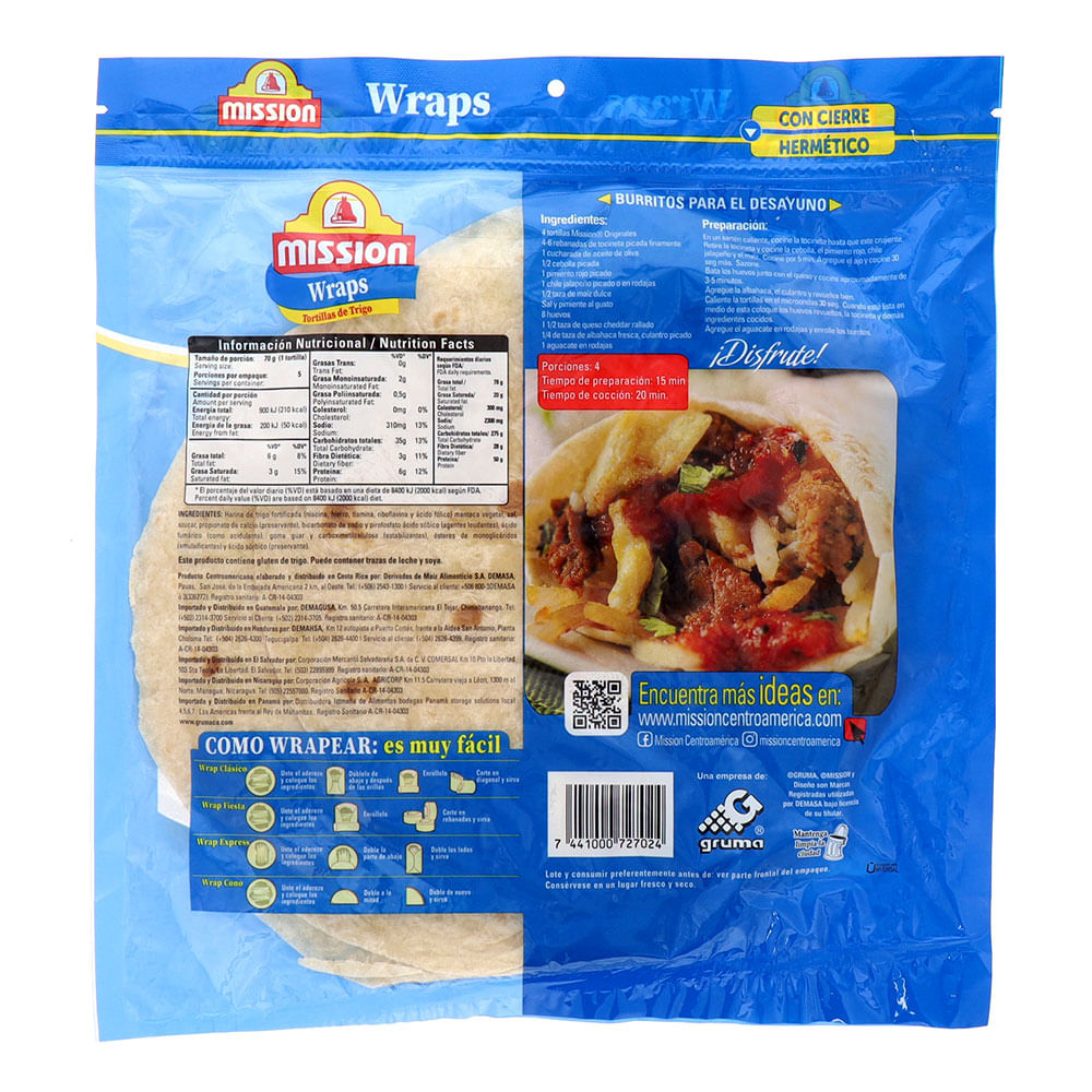 Tortilla De Trigo Mission Envoltura Sin Colesterol 5 Un 356 Gr