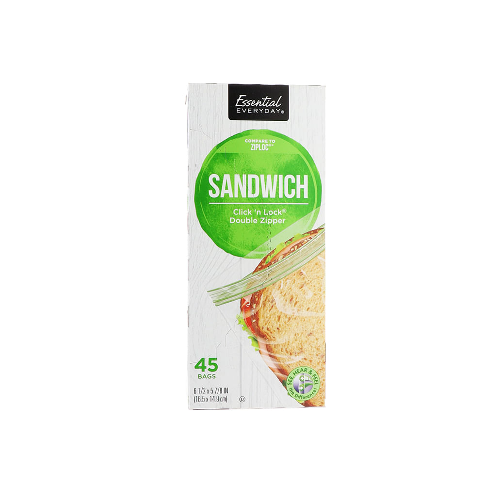 Essential Everyday Sandwich Bags, Click 'N Lock, Double Zipper 90